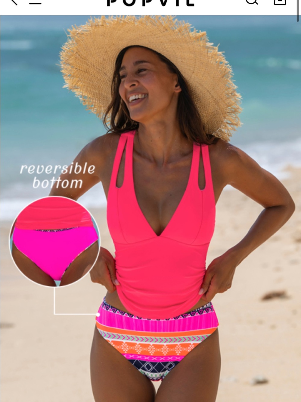 NWT Popvil Folklore Horizontal Stripes Pink & Multi-Stripe Women's Tankini Set